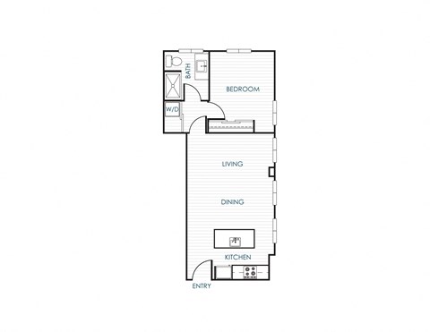 Floor plan for 1 bed, 1 bath, 791 sqft